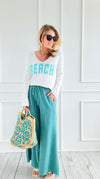 French Terry Pigment-Dyed Pants - Turquoise-170 Bottoms-Zenana-Coastal Bloom Boutique, find the trendiest versions of the popular styles and looks Located in Indialantic, FL