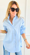 Sophia Ruffled Italian Shirt- Sky Blue-110 Long Sleeve Tops-TATTOO Z-Coastal Bloom Boutique, find the trendiest versions of the popular styles and looks Located in Indialantic, FL