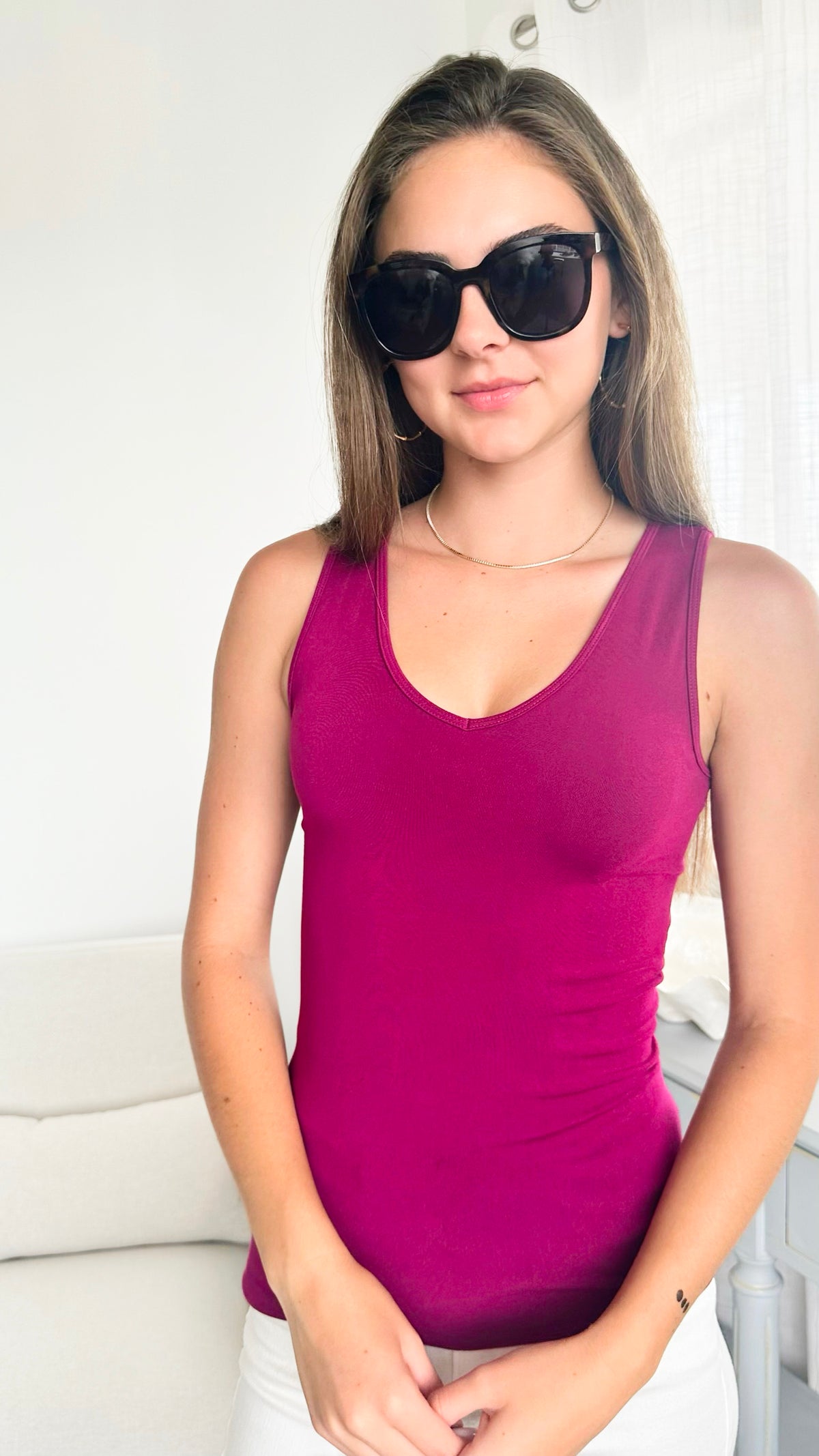 Crazy Beautiful V & Scoop Neck Braless Tank - Berry-220 Intimates-Elietian-Coastal Bloom Boutique, find the trendiest versions of the popular styles and looks Located in Indialantic, FL