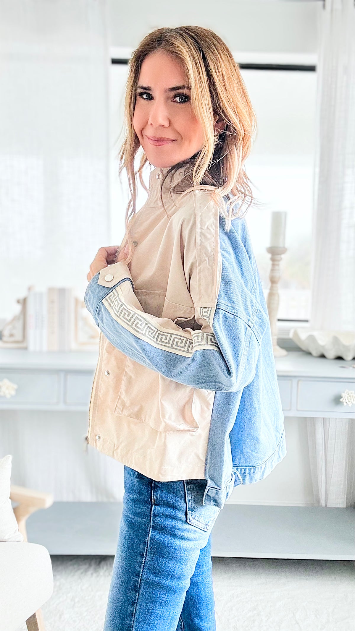 Monogram Cargo Denim Jacket-160 Jackets-Venti6 Outlet-Coastal Bloom Boutique, find the trendiest versions of the popular styles and looks Located in Indialantic, FL