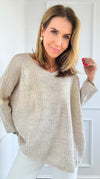 Luminous Italian Sweater- Ecru/Gold-140 Sweaters-Italianissimo-Coastal Bloom Boutique, find the trendiest versions of the popular styles and looks Located in Indialantic, FL