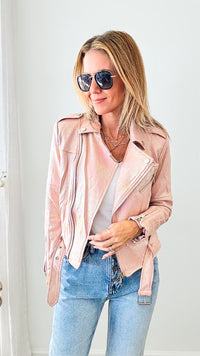 Holographic Metallic Jacket - Pink-160 Jackets-Michel-Coastal Bloom Boutique, find the trendiest versions of the popular styles and looks Located in Indialantic, FL