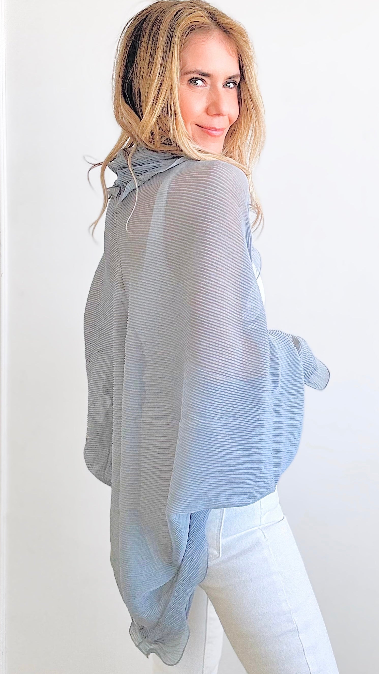 Flower Detail Ruffled Poncho - Grey-150 Cardigans/Layers-Max Accessories-Coastal Bloom Boutique, find the trendiest versions of the popular styles and looks Located in Indialantic, FL