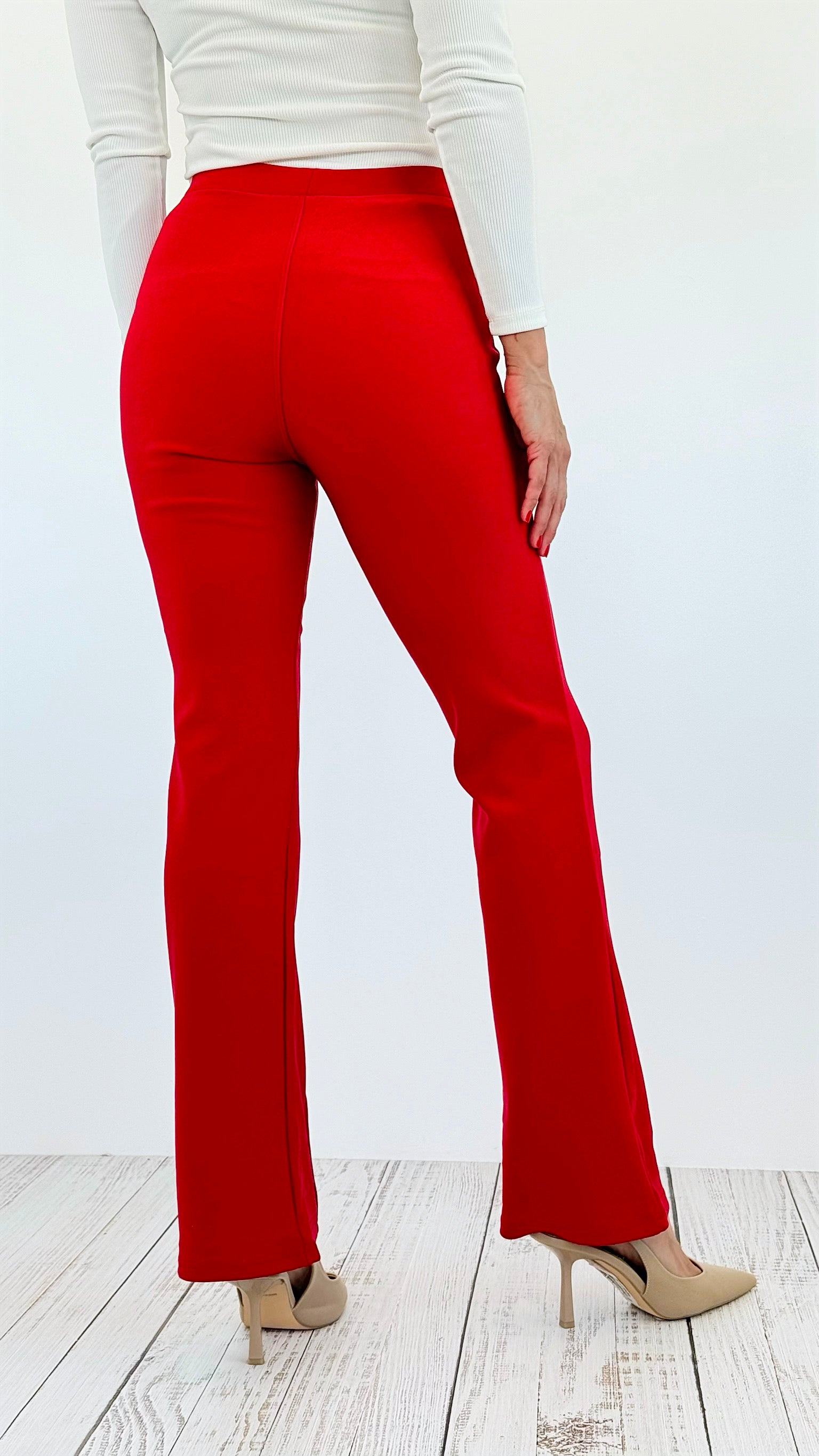 Sleek High-Waisted Flare Pants - Red-170 Bottoms-Love Poem-Coastal Bloom Boutique, find the trendiest versions of the popular styles and looks Located in Indialantic, FL