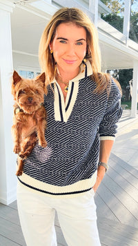 Geometric Stripe Collared Sweater-140 Sweaters-Blu Pepper-Coastal Bloom Boutique, find the trendiest versions of the popular styles and looks Located in Indialantic, FL