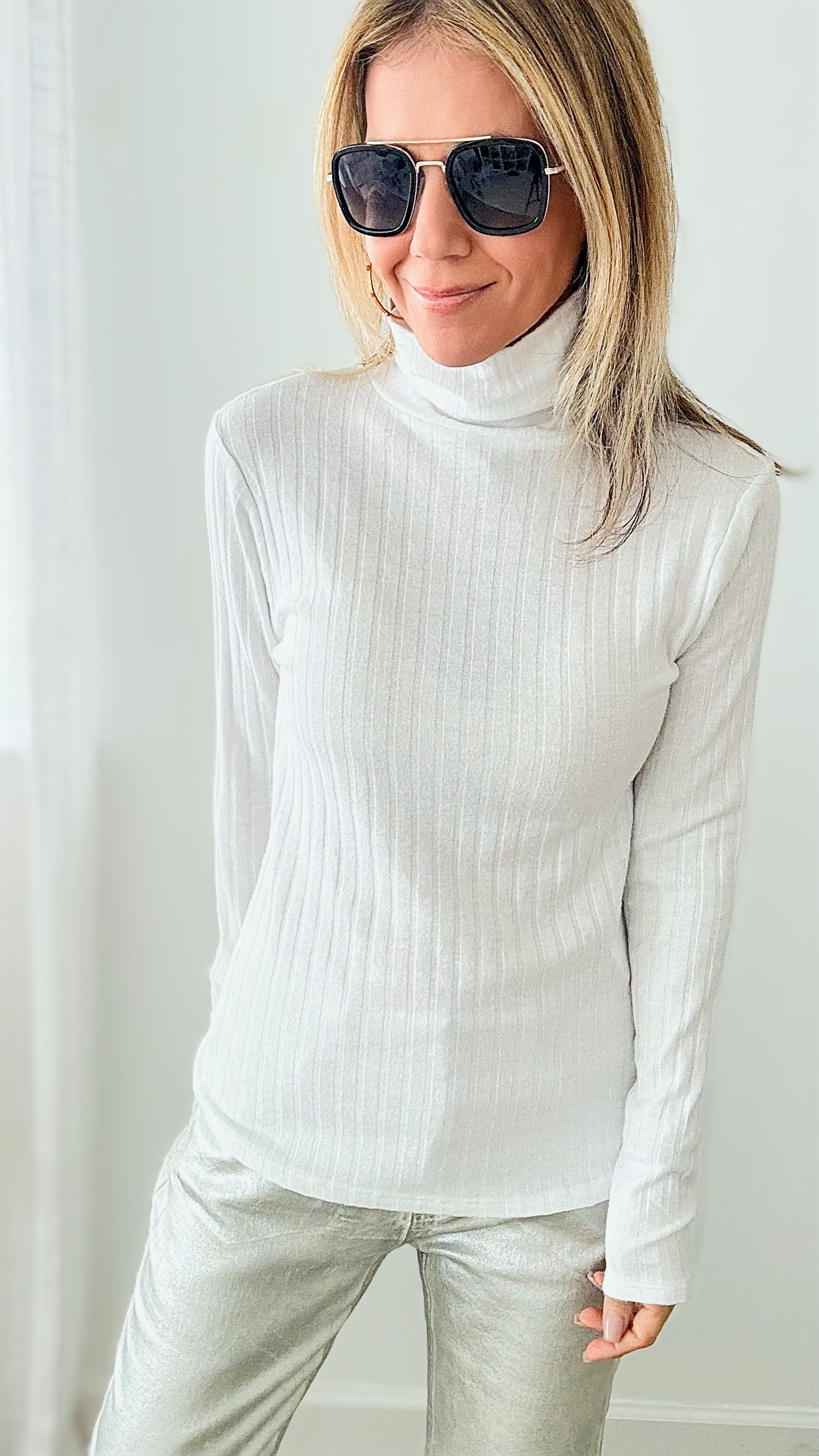 Ribbed Long Sleeve Turtle Neck Top - Off White-130 Long Sleeve Tops-Zenana-Coastal Bloom Boutique, find the trendiest versions of the popular styles and looks Located in Indialantic, FL