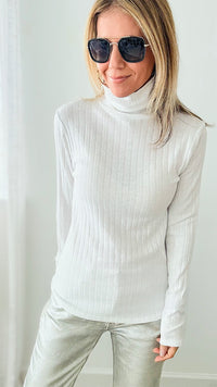 Ribbed Long Sleeve Turtle Neck Top - Off White-130 Long Sleeve Tops-Zenana-Coastal Bloom Boutique, find the trendiest versions of the popular styles and looks Located in Indialantic, FL