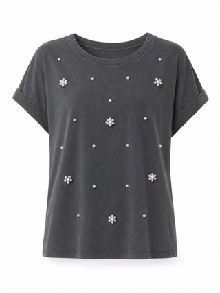 Pearl Perfection Italian Graphic Tee- Charcoal