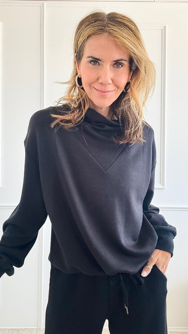 Adjustable Turtleneck Sweatshirt - Black-130 Long Sleeve Tops-See and Be Seen-Coastal Bloom Boutique, find the trendiest versions of the popular styles and looks Located in Indialantic, FL