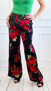 Midnight Bloom Wide Leg Pant - Black Red Floral-100 Pants-spin usa-Coastal Bloom Boutique, find the trendiest versions of the popular styles and looks Located in Indialantic, FL