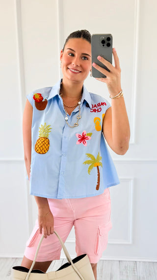 Paradise Chic Sleeveless Italian Button Top