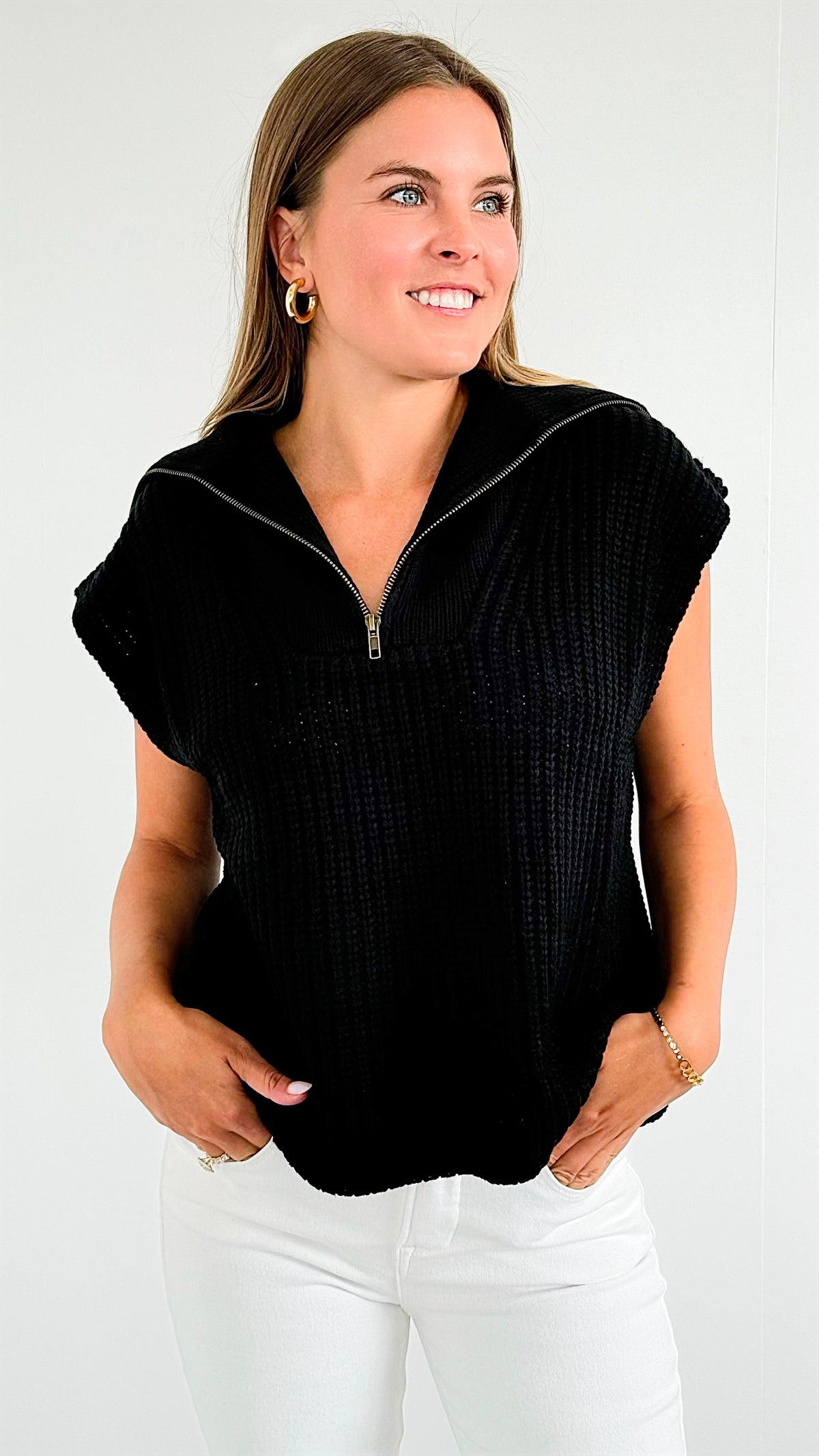 City Escape Zip Vest - Black-150 Cardigans/Layers-mystree-Coastal Bloom Boutique, find the trendiest versions of the popular styles and looks Located in Indialantic, FL