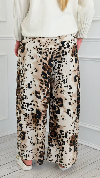 Spiced Leopard Wide Leg Italian Pant- Ecru