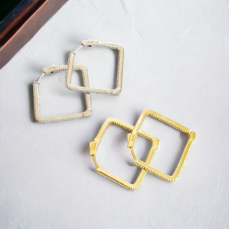 Sterling Silver Square Double Vision Hoops-230 Jewelry-NYC-Coastal Bloom Boutique, find the trendiest versions of the popular styles and looks Located in Indialantic, FL