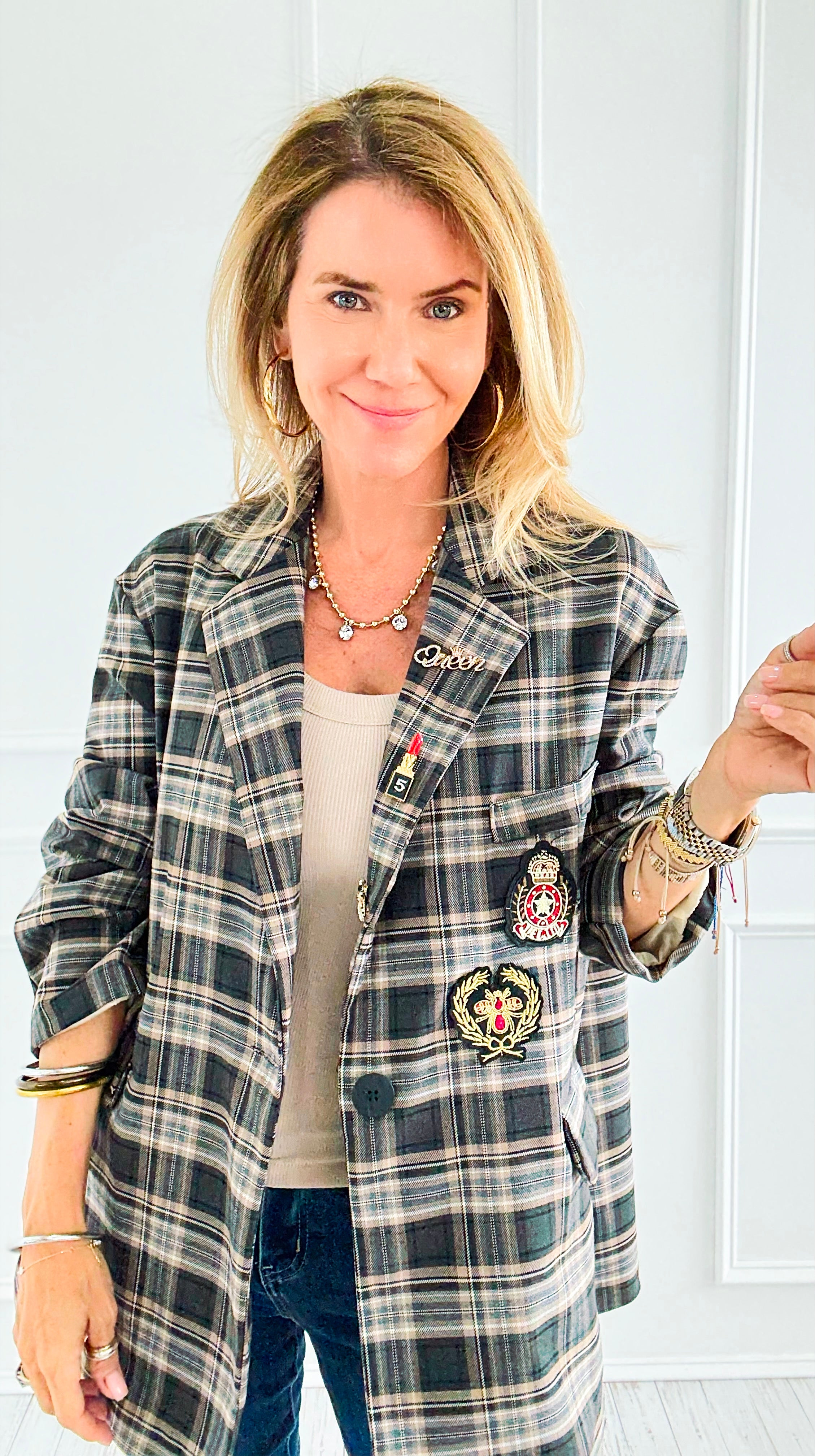 Bee Chic Italian Blazer- Gray-160 Jackets-TATTOO Z-Coastal Bloom Boutique, find the trendiest versions of the popular styles and looks Located in Indialantic, FL