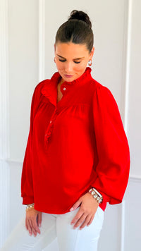 Victorian Muse Ruffle Top - Tomato Red-130 Long Sleeve Tops-JODIFL-Coastal Bloom Boutique, find the trendiest versions of the popular styles and looks Located in Indialantic, FL