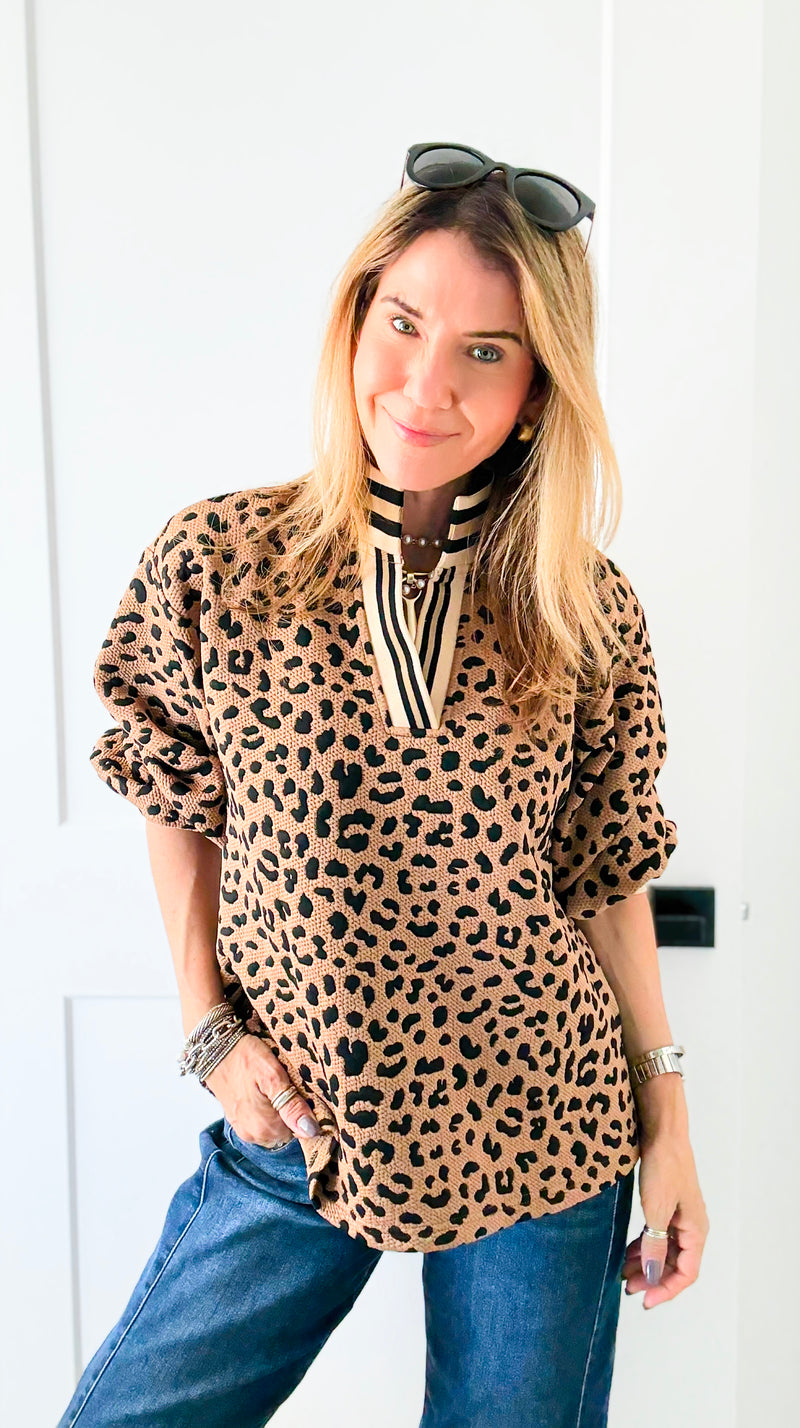 Textured Leopard Puff Sleeve Top-130 Long Sleeve Tops-JODIFL-Coastal Bloom Boutique, find the trendiest versions of the popular styles and looks Located in Indialantic, FL