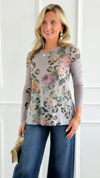 Wild Beauty Long Sleeved Mesh Top - Grey-110 Long Sleeve Tops-Origami Fashion Inc-Coastal Bloom Boutique, find the trendiest versions of the popular styles and looks Located in Indialantic, FL