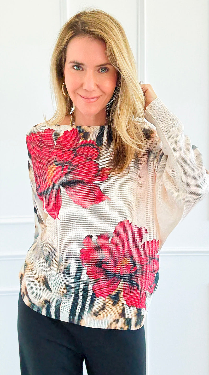 Rosso Selvaggio Italian St Tropez Sweater- Wild Rose-140 Sweaters-SORPRESA-Coastal Bloom Boutique, find the trendiest versions of the popular styles and looks Located in Indialantic, FL