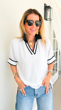 The Relaxed Contrast Trim Blouse - Off White