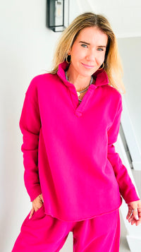 Eileen Cozy Lounge Collar Pullover Top - Plum Pink