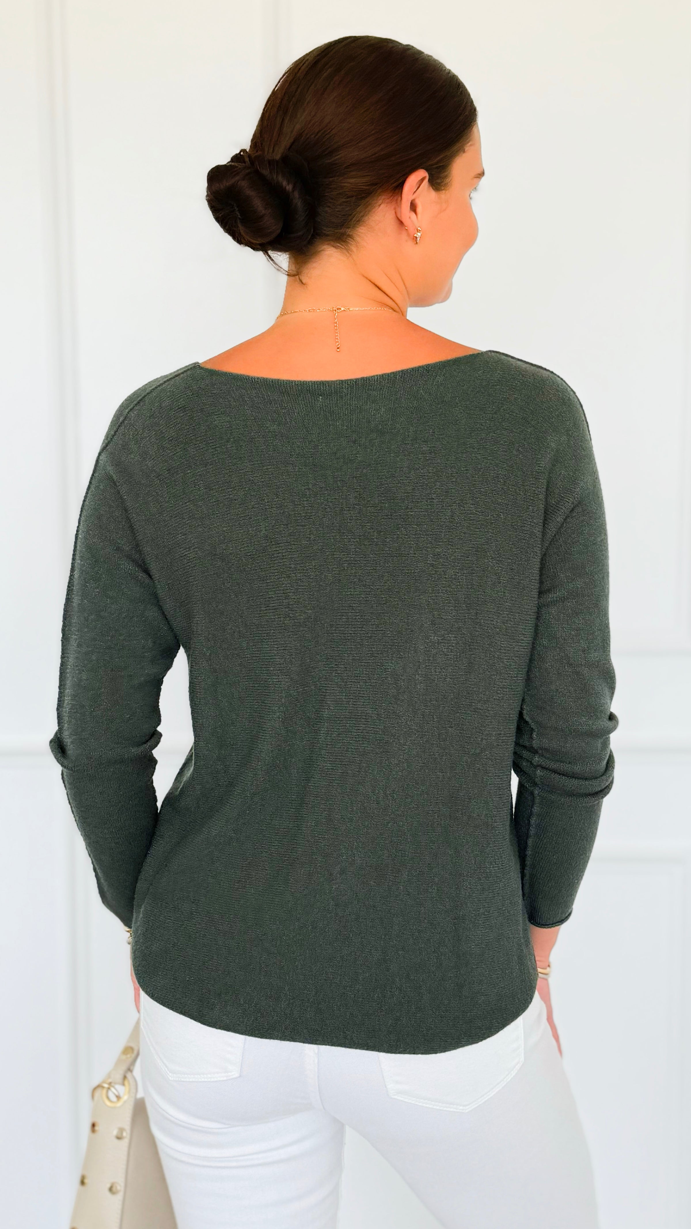 Soho Italian V-Neck Pullover - Army Green-140 Sweaters-Italianissimo-Coastal Bloom Boutique, find the trendiest versions of the popular styles and looks Located in Indialantic, FL