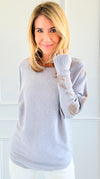 Embellished Luxe Sweater Top-140 Sweaters-cinniya-Coastal Bloom Boutique, find the trendiest versions of the popular styles and looks Located in Indialantic, FL