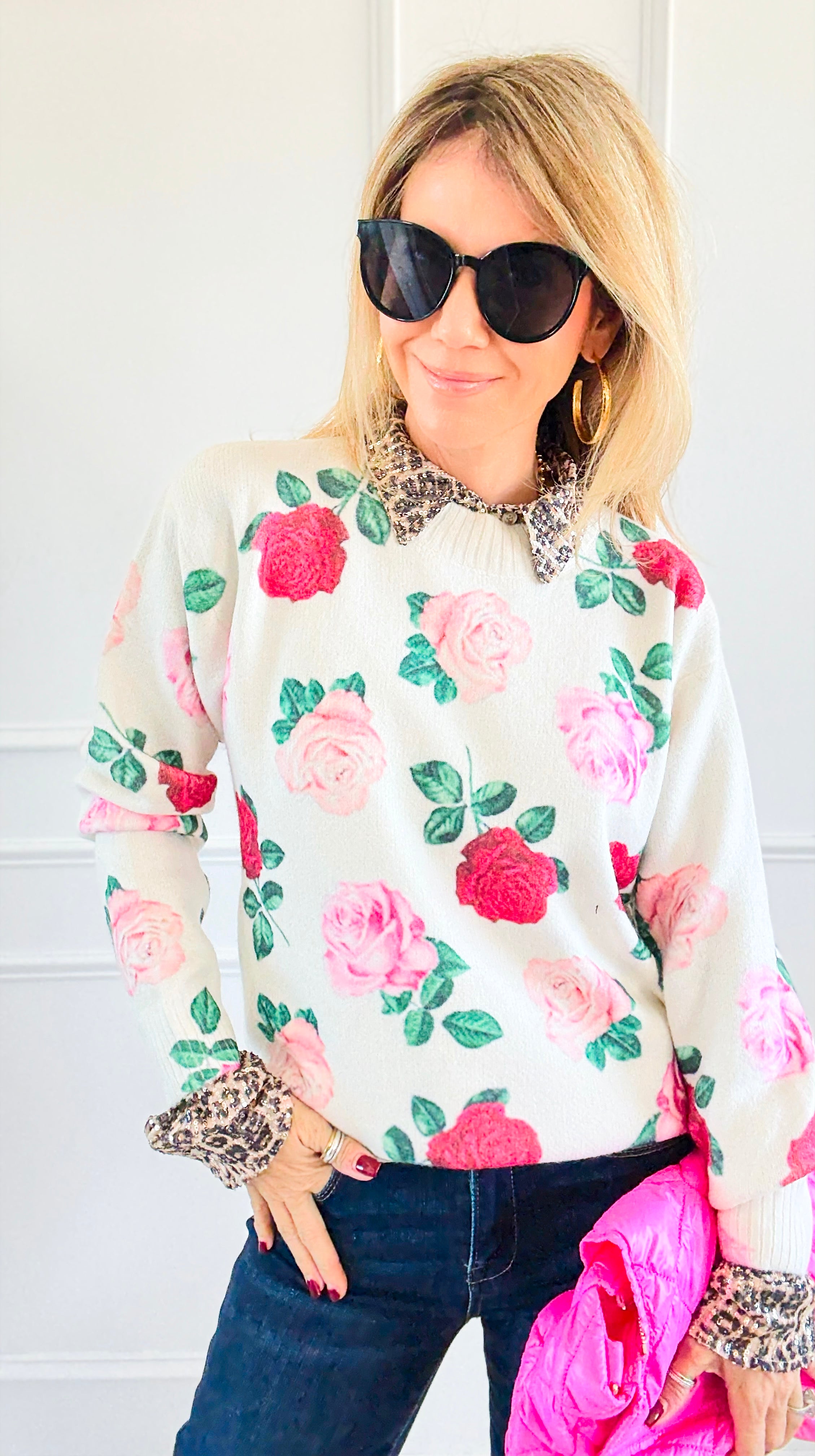 Garden Bloom Crew Neck Sweater-140 Sweaters-Vine & Love-Coastal Bloom Boutique, find the trendiest versions of the popular styles and looks Located in Indialantic, FL