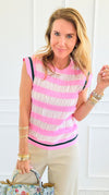 Candy Stripe Contrast Band Top-110 short Sleeve Top-VOY-Coastal Bloom Boutique, find the trendiest versions of the popular styles and looks Located in Indialantic, FL
