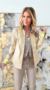Custom Neon Trimmed Button Down Top - Khaki-130 Long Sleeve Tops-Holly / Love Tree Fashion-Coastal Bloom Boutique, find the trendiest versions of the popular styles and looks Located in Indialantic, FL