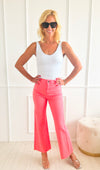 Stretch Wide Leg High Rise Cropped Denim Jean - Flamingo Pink-170 Bottoms-Anniewear-Coastal Bloom Boutique, find the trendiest versions of the popular styles and looks Located in Indialantic, FL