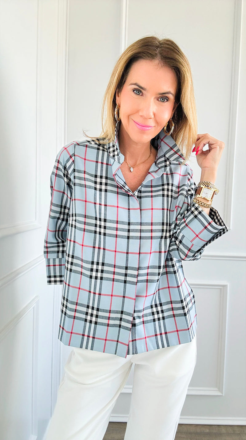 Plaid Print Button Up Blouse-130 Long Sleeve Tops-Gretchen Scott-Coastal Bloom Boutique, find the trendiest versions of the popular styles and looks Located in Indialantic, FL