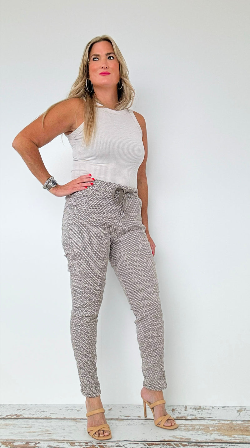 Geometric Gem Italian Joggers - Taupe-180 Joggers-Italianissimo-Coastal Bloom Boutique, find the trendiest versions of the popular styles and looks Located in Indialantic, FL