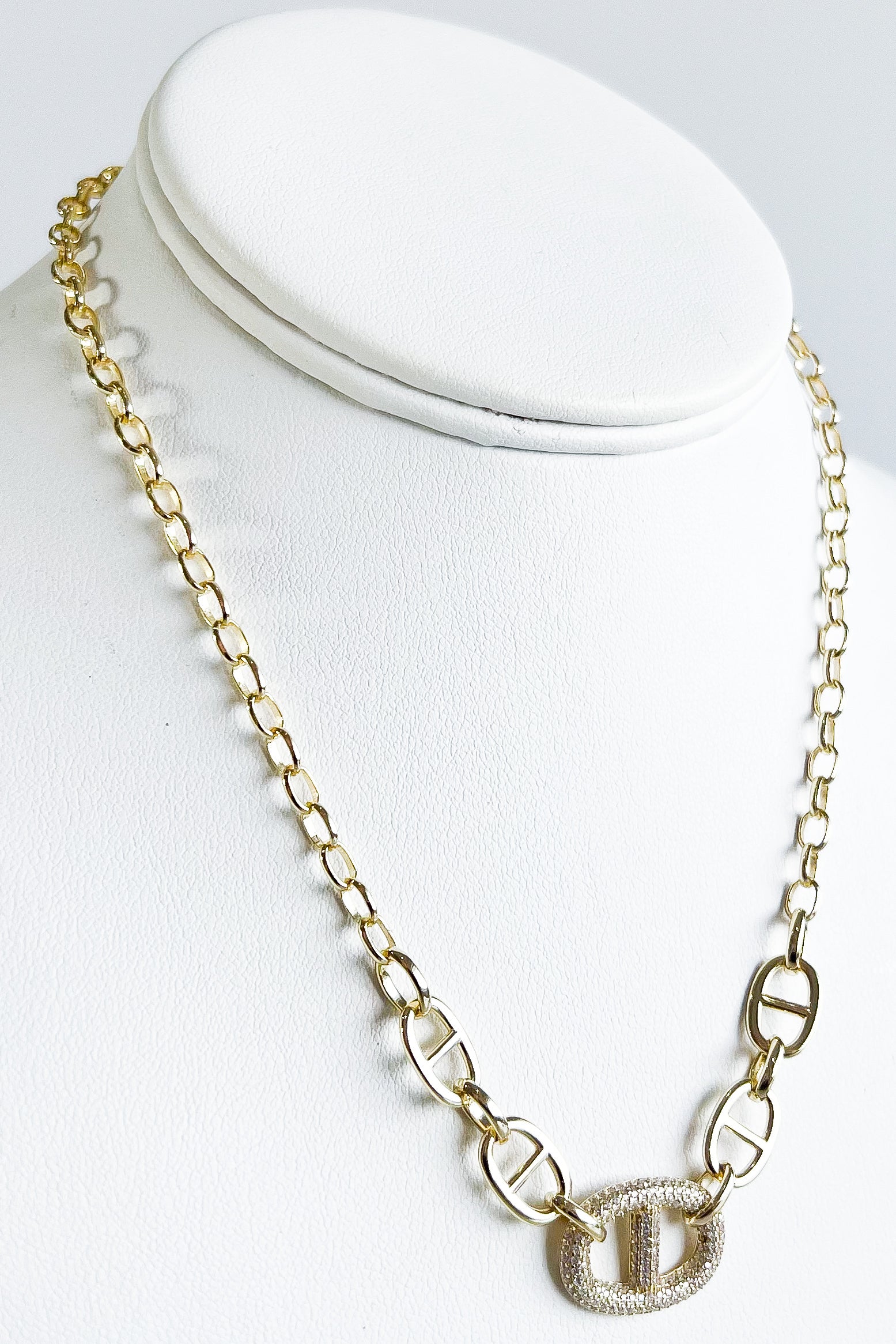 Sterling Silver Micropave Puff G Link Necklaces-230 Jewelry-NEWNYC2-Coastal Bloom Boutique, find the trendiest versions of the popular styles and looks Located in Indialantic, FL