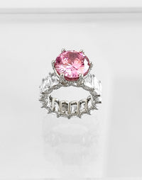 Sterling Silver Mega Light Pink Round Baguette Band Ring- Silver-230 Jewelry-NYC-Coastal Bloom Boutique, find the trendiest versions of the popular styles and looks Located in Indialantic, FL