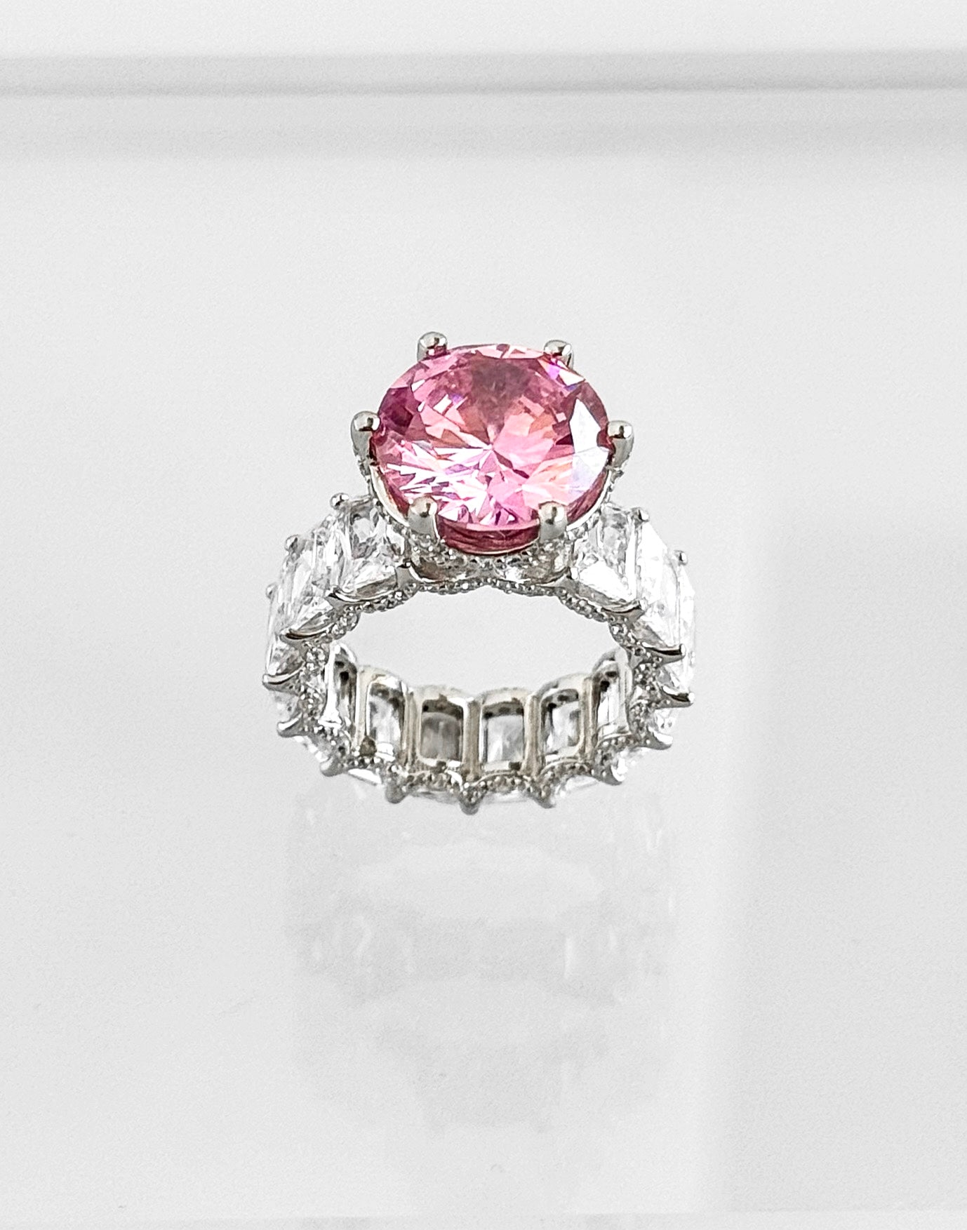 Sterling Silver Mega Light Pink Round Baguette Band Ring- Silver-230 Jewelry-NYC-Coastal Bloom Boutique, find the trendiest versions of the popular styles and looks Located in Indialantic, FL