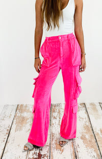 Velvet Cargo Wide Leg Pant-Fuchsia- SHOP-170 Bottoms-Hot & Delicious-Coastal Bloom Boutique, find the trendiest versions of the popular styles and looks Located in Indialantic, FL