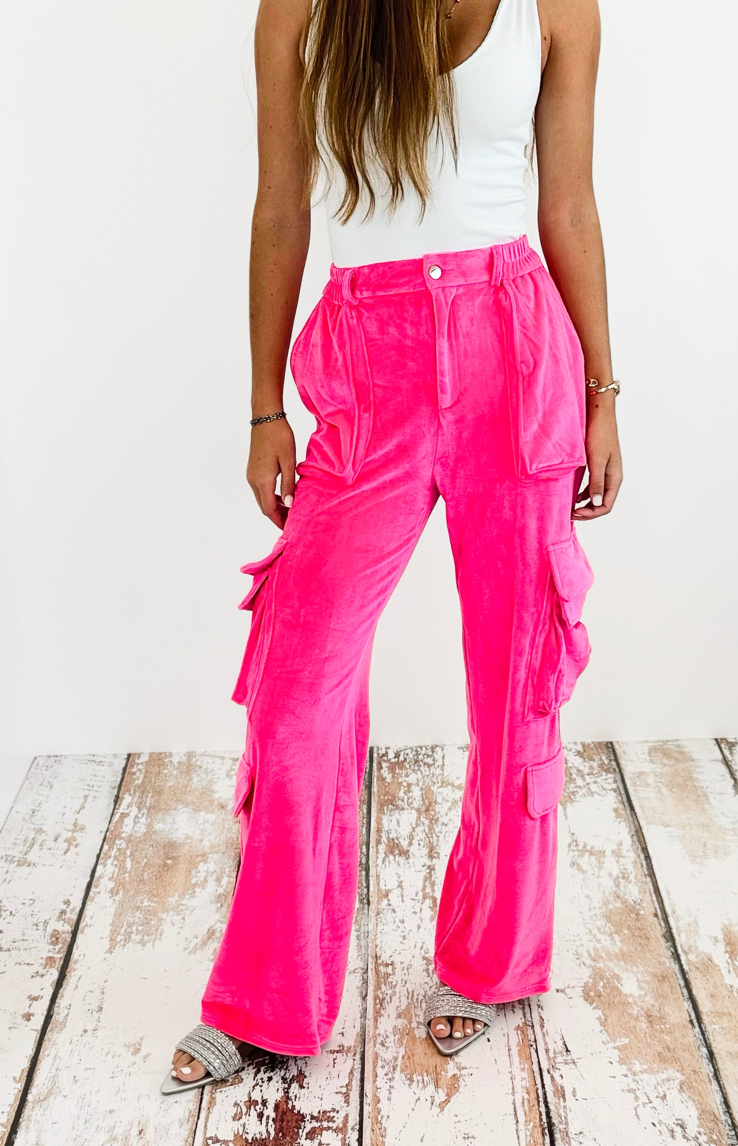 Velvet Cargo Wide Leg Pant-Fuchsia- SHOP-170 Bottoms-Hot & Delicious-Coastal Bloom Boutique, find the trendiest versions of the popular styles and looks Located in Indialantic, FL