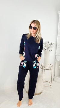 Pop of Color Navy Scuba Pants-170 Bottoms-Joh Apparel-Coastal Bloom Boutique, find the trendiest versions of the popular styles and looks Located in Indialantic, FL
