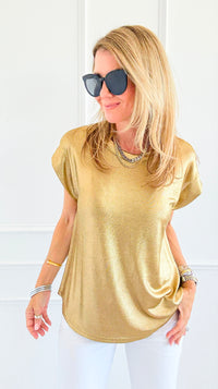 Glow Getter Cap Sleeve Top - Gold-110 Short Sleeve Tops-JODIFL-Coastal Bloom Boutique, find the trendiest versions of the popular styles and looks Located in Indialantic, FL