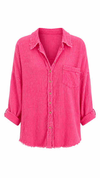 Laid-Back Luxe Gauze Blouse - Fuchsia