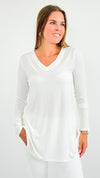 Effortless Elegance V-Neck Top - Off White-130 Long Sleeve Tops-Zenana-Coastal Bloom Boutique, find the trendiest versions of the popular styles and looks Located in Indialantic, FL