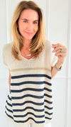 Sailor Stripe Italian Vest- Navy-100 Sleeveless Tops-LY PARIS-Coastal Bloom Boutique, find the trendiest versions of the popular styles and looks Located in Indialantic, FL