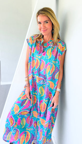 Tropic Paisley Italian Button Dress