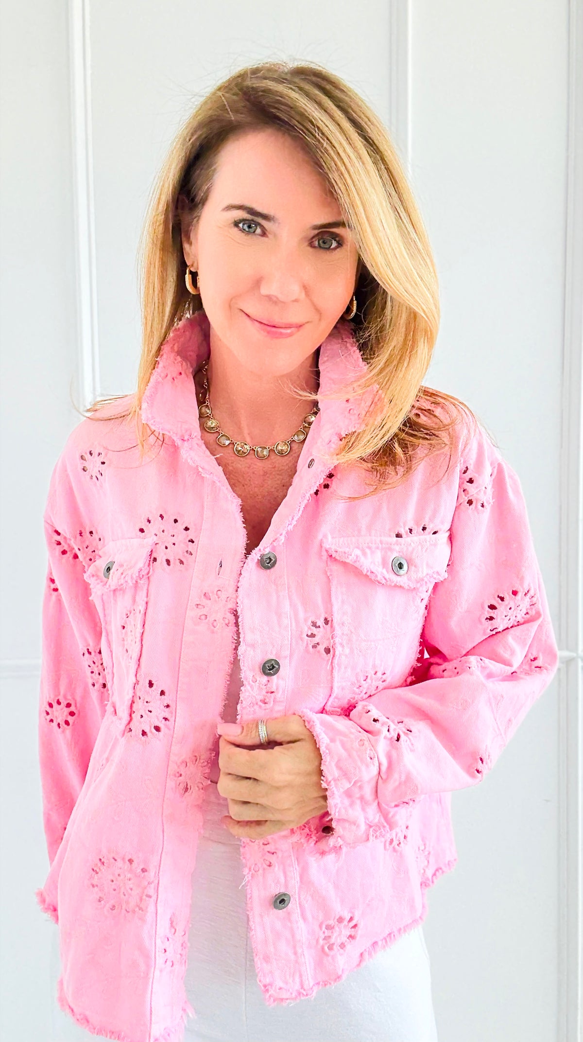 Garden Embroidered Italian Jacket- Pink-160 Jackets-LY PARIS-Coastal Bloom Boutique, find the trendiest versions of the popular styles and looks Located in Indialantic, FL