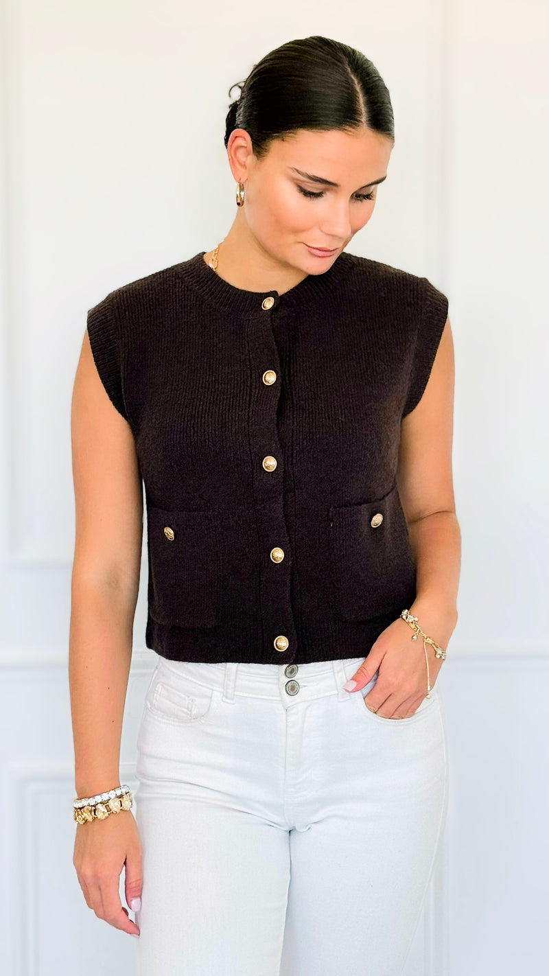 Gallery Walk Button Accent Vest-150 Cardigan Layers-Blu Pepper-Coastal Bloom Boutique, find the trendiest versions of the popular styles and looks Located in Indialantic, FL