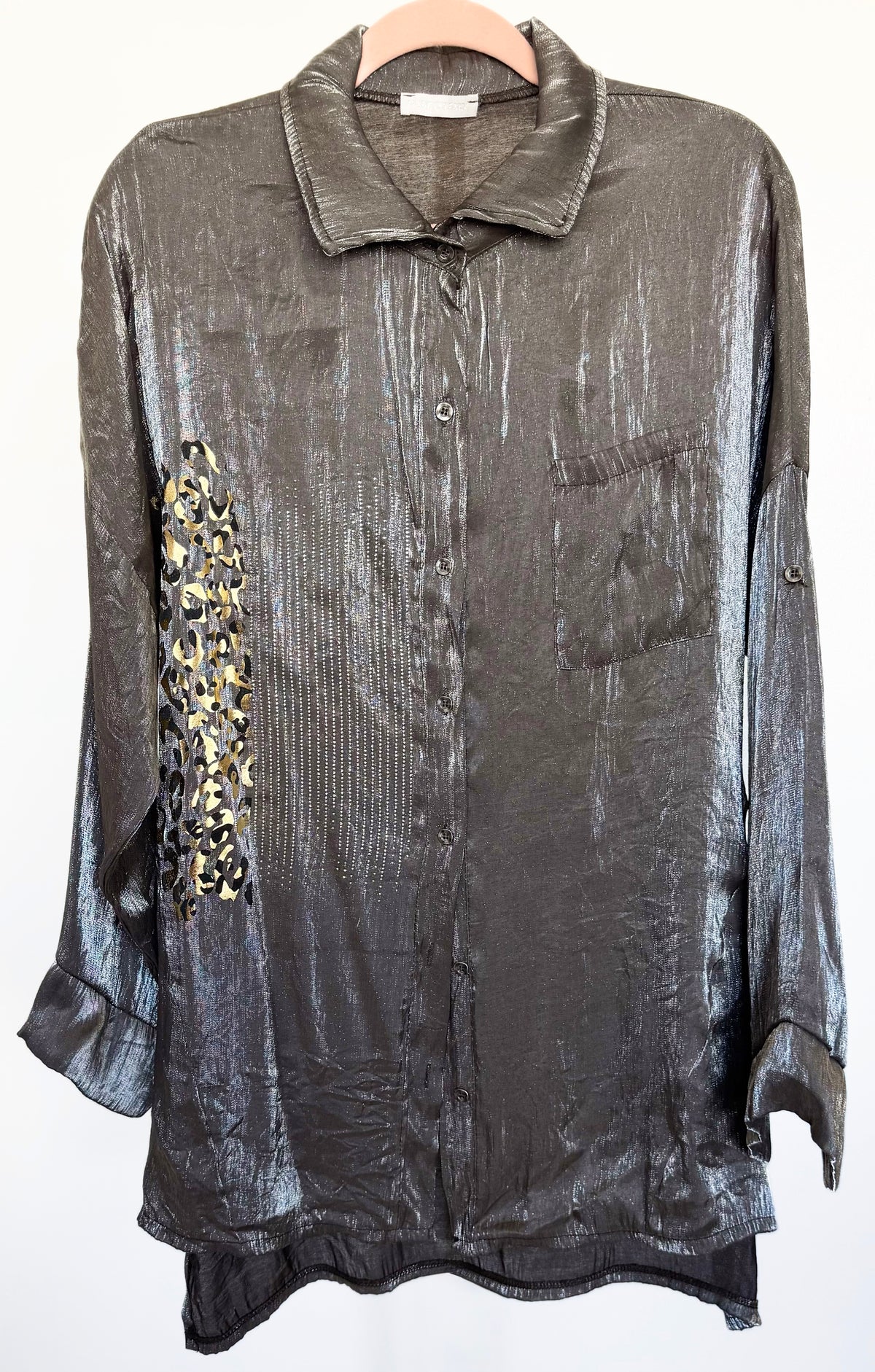 Gilded Wild Italian Blouse- Brown-110 Long Sleeve Tops-GI STUDIO-Coastal Bloom Boutique, find the trendiest versions of the popular styles and looks Located in Indialantic, FL
