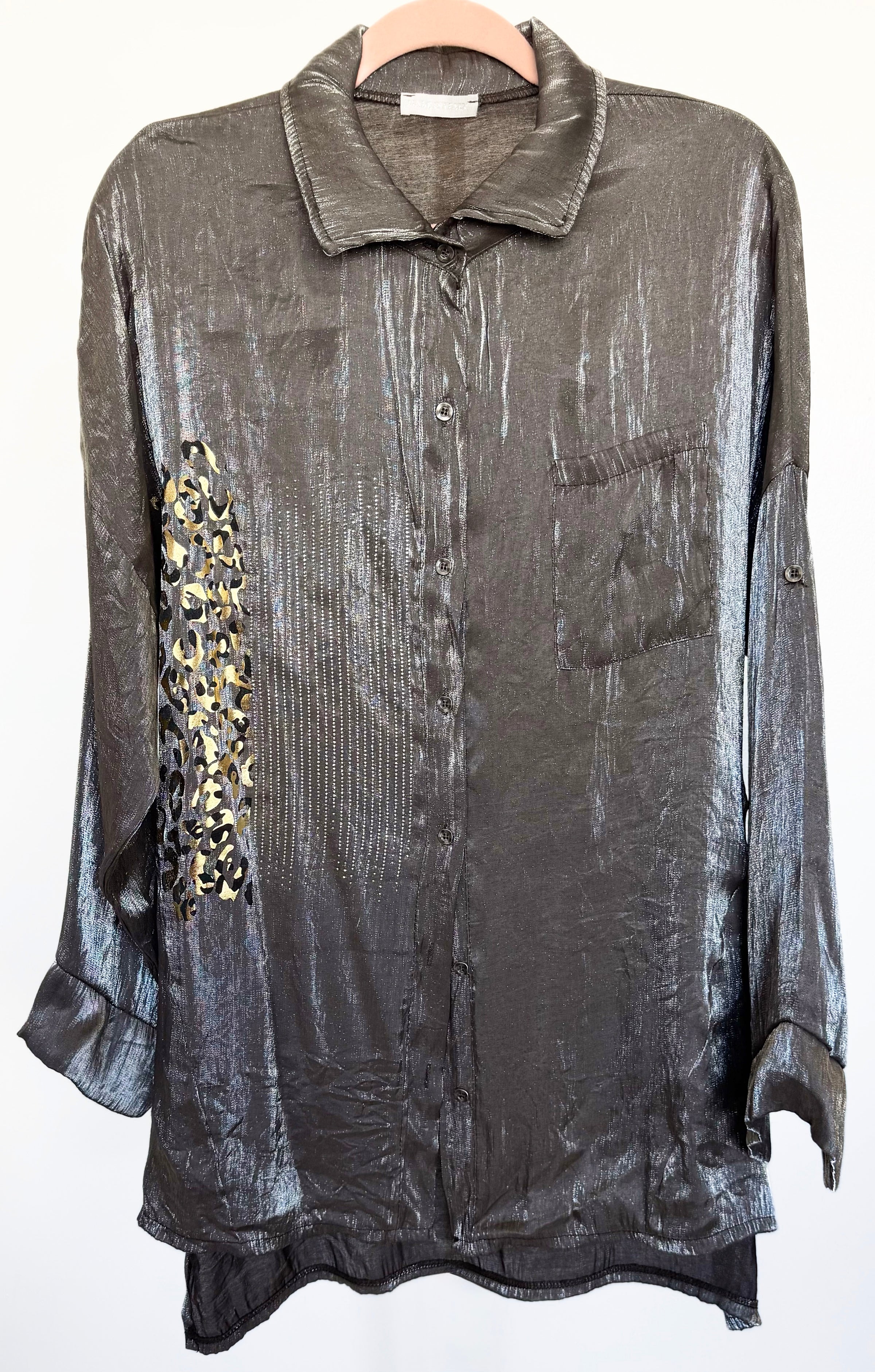 Gilded Wild Italian Blouse- Brown-110 Long Sleeve Tops-GI STUDIO-Coastal Bloom Boutique, find the trendiest versions of the popular styles and looks Located in Indialantic, FL