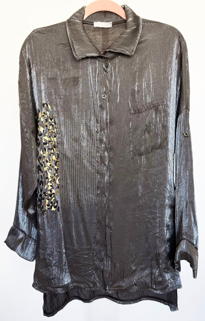 Gilded Wild Italian Blouse- Brown-110 Long Sleeve Tops-GI STUDIO-Coastal Bloom Boutique, find the trendiest versions of the popular styles and looks Located in Indialantic, FL