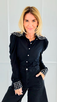 Crystal Collar Power Top-110 Long Sleeve Tops-7Mango7-Coastal Bloom Boutique, find the trendiest versions of the popular styles and looks Located in Indialantic, FL